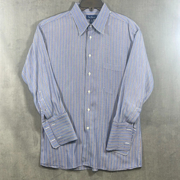 Paul Fredrick‎ Men’s LS Oxford Dress Shirt Blue Stripe Size 17-32 Trim Fit - Picture 1 of 10